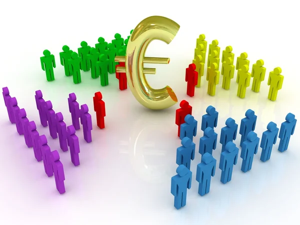 Pracy zespołowej. koncepcja. 3D ilustracja kolor symbolu euro. — Zdjęcie stockowe