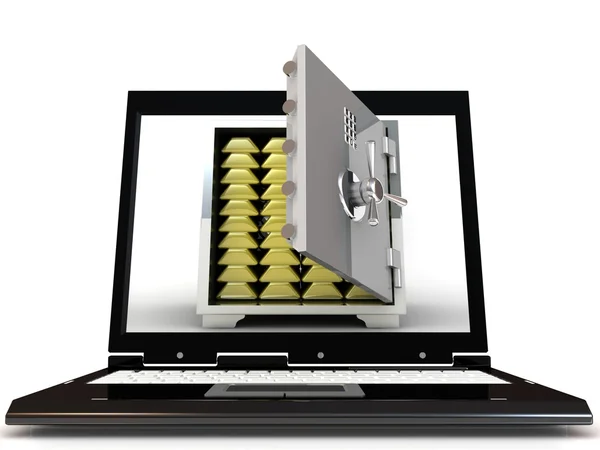 3d illustration of laptop with steel safe — Stock Photo, Image