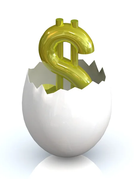 Symbol dolaru v vejce rozbité skořápky. — Stock fotografie