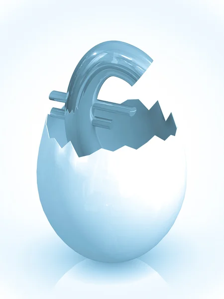 Euro symbol in egg broken shell. — Stock Photo, Image