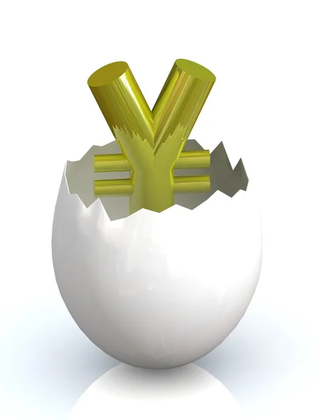 Yen symbol in egg broken shell — Stock Photo, Image