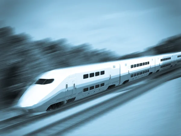Trem moderno de alta velocidade com borrão de movimento — Fotografia de Stock