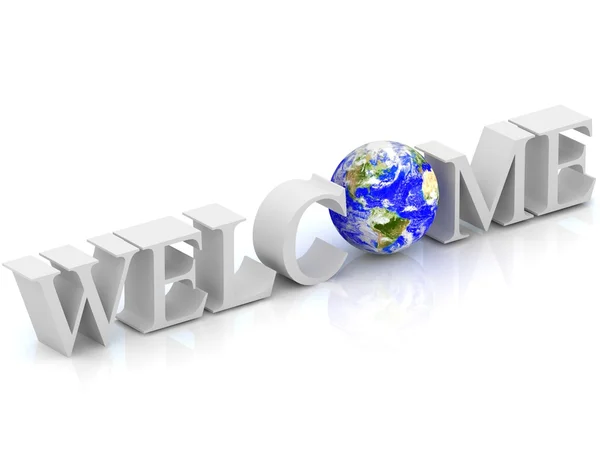 3d Welcome text with abstract globe. — Stock Photo, Image