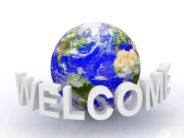 3d Welcome text with globe. — Stock Photo, Image