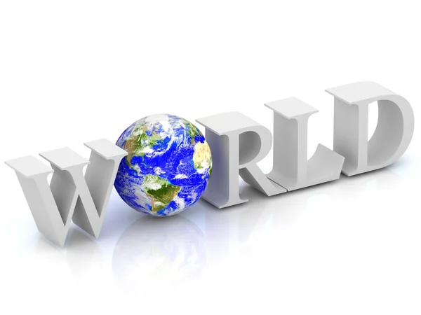 Världen text med globe. — Stockfoto