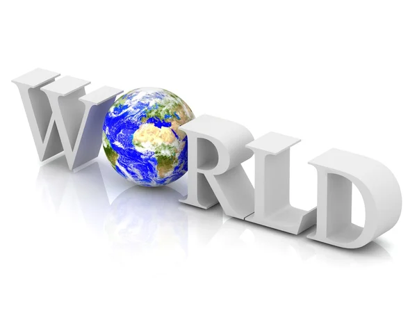 Wereld tekst met globe. — Stockfoto