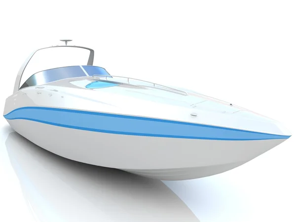 Beyaz bir arka plan üzerinde izole 3d beyaz sürat teknesi — Stok fotoğraf