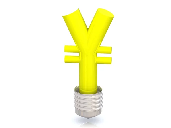 Geld verdienen Idee. Glühbirne mit Yen-Symbol. — Stockfoto