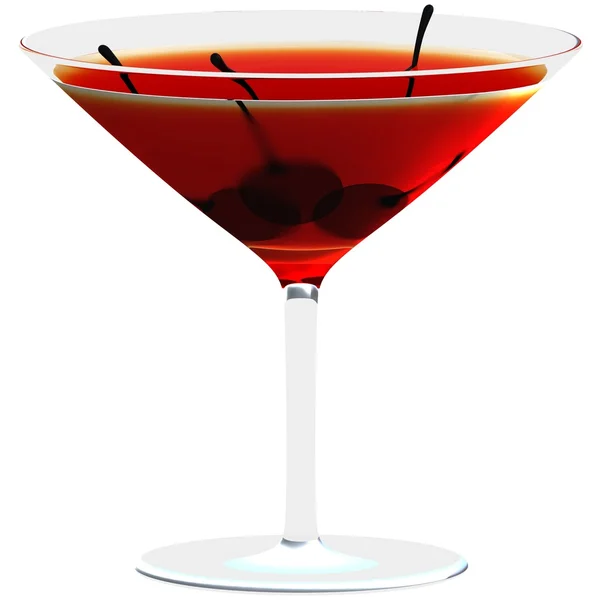 Martiniglas med körsbär isolerad på en svart bakgrund. — Stockfoto