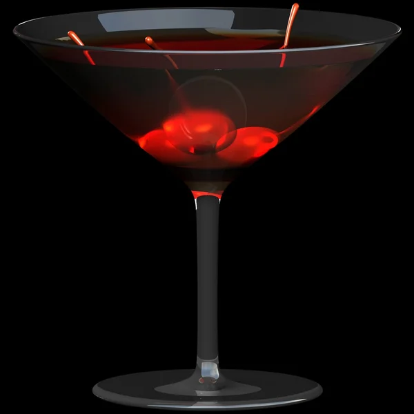 stock image Martini glass with cherry isolated on a black background.