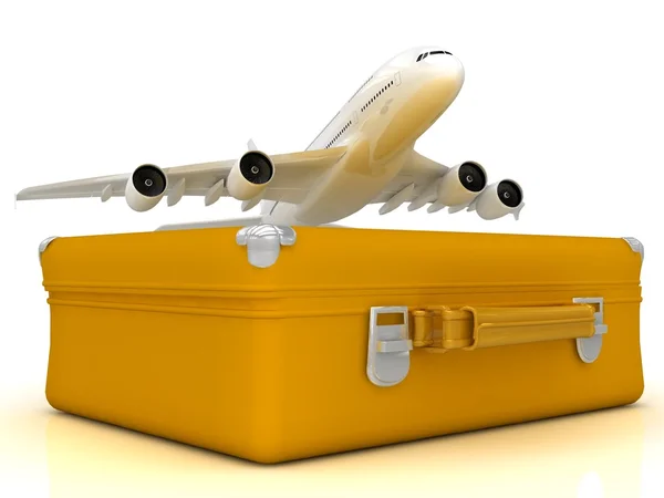Airliner and luggage on white background — Stock Photo, Image