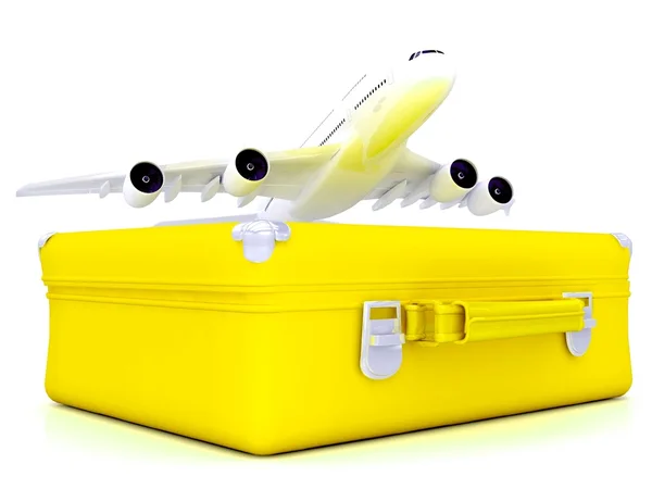Avión y equipaje sobre fondo blanco —  Fotos de Stock