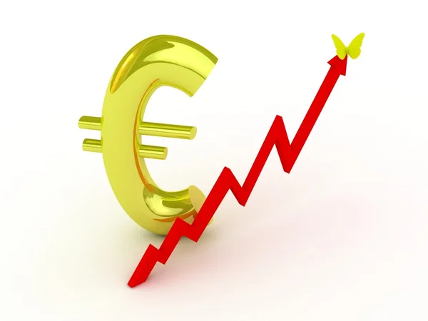 Growth of euro, with butterfly — Stock Photo, Image