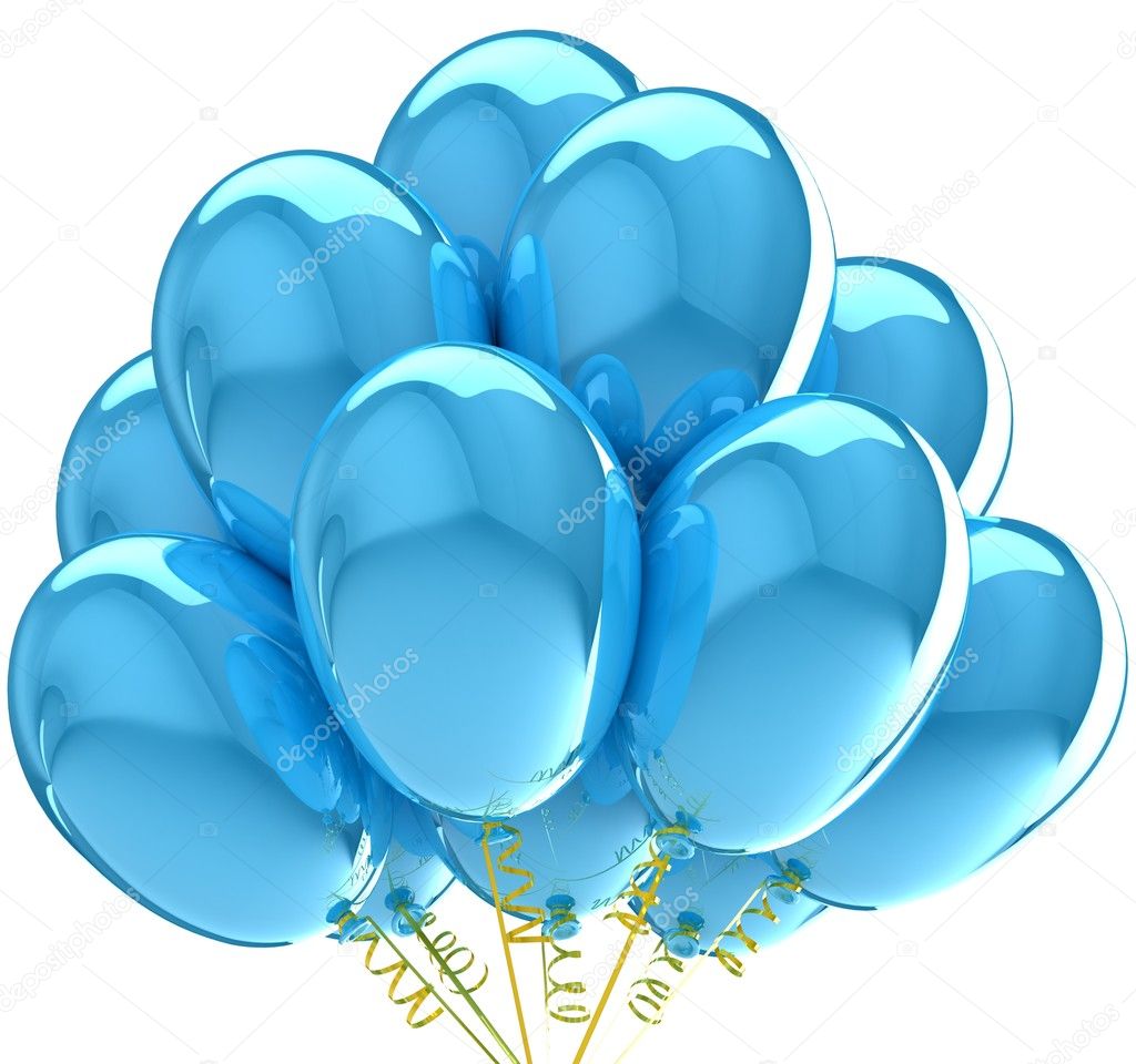 3d party balloons translucent colored blue. Isolated on white background