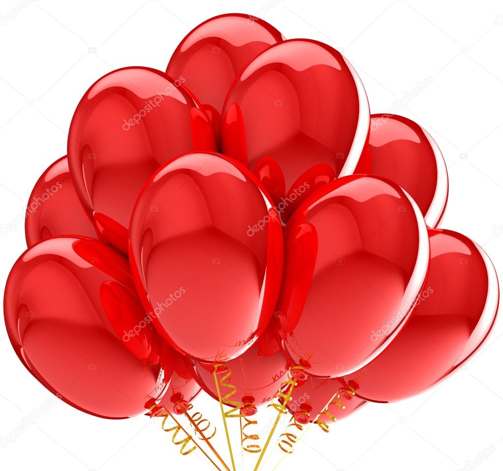 Party balloons colorful red. Decoration for anniversary celebration.
