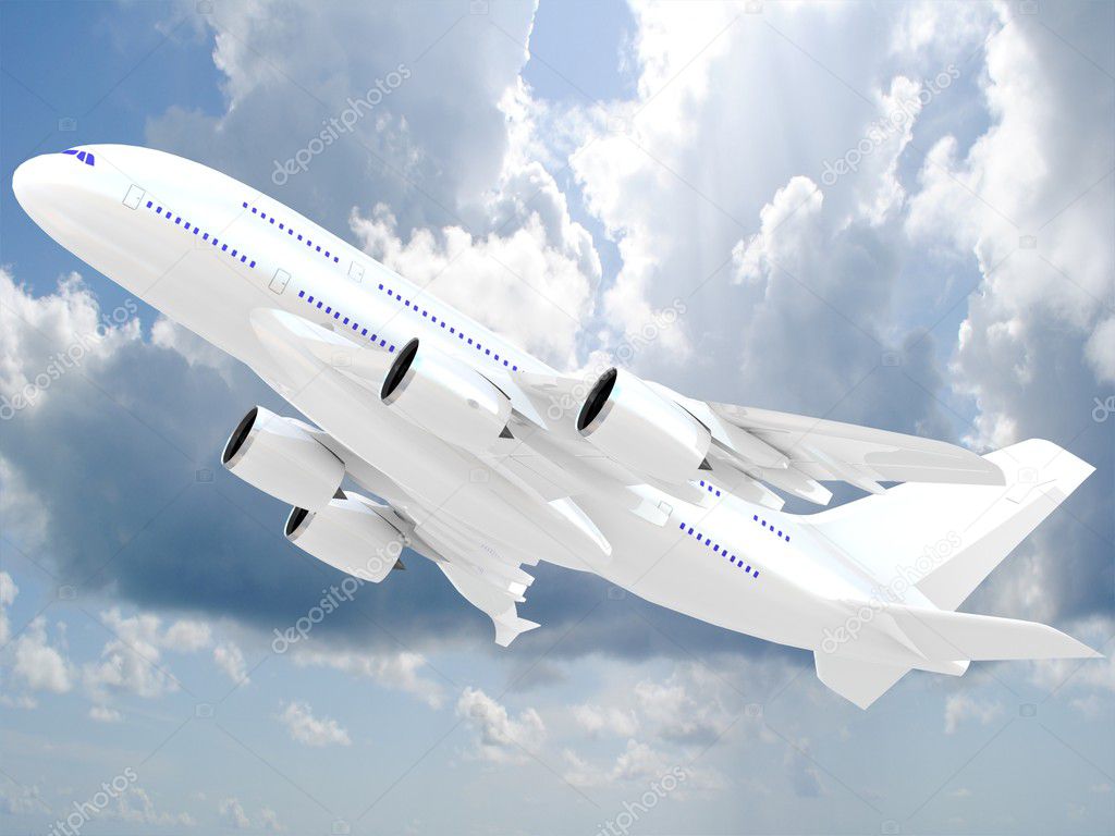 Airbus takeoff, 3D rendering.