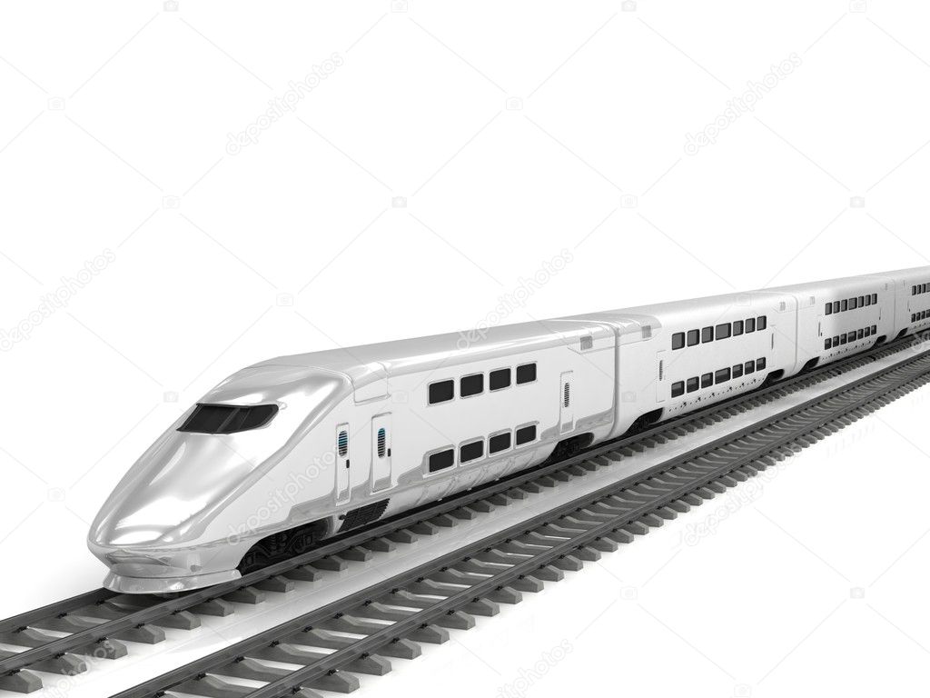 Modern high speed train on white background