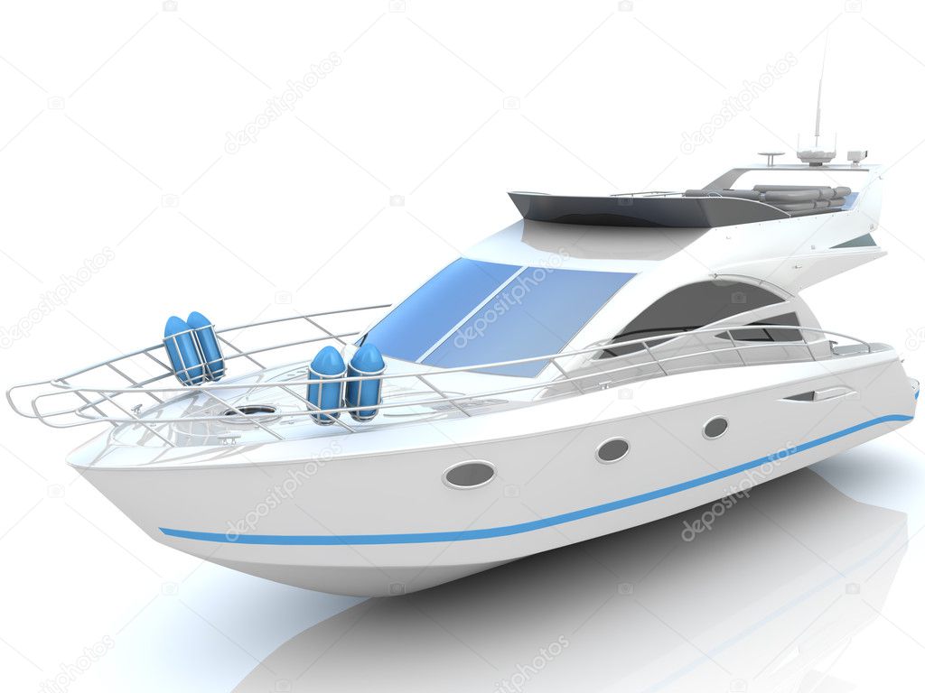 White luxury yacht isolated on a white background