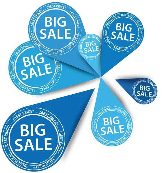 Grote blauwe verkoop stickers, vectorillustratie Stockillustratie