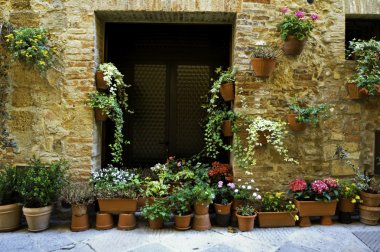 Doorway garden, Italian village clipart