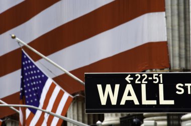 Wall street, bizimle bayrağı sokak tabelası