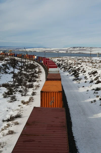 Вантажний поїзд взимку — стокове фото