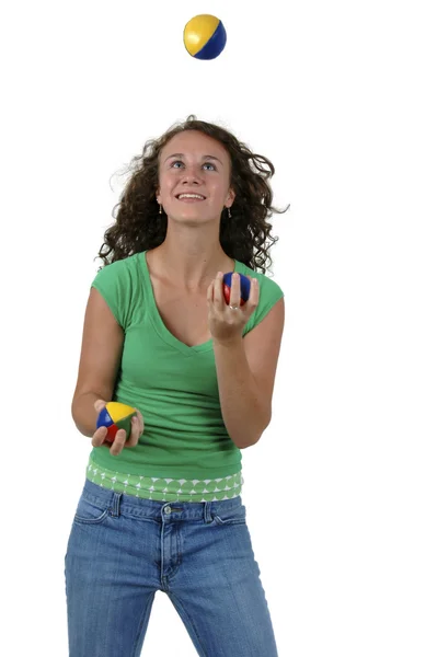 Na białym tle nastolatka żonglerka — Zdjęcie stockowe