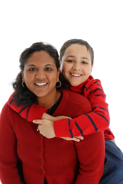 Vrouw en zoon op witte achtergrond — Stockfoto