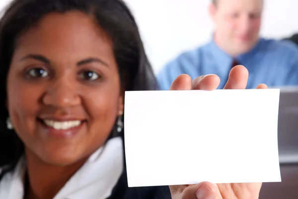 Woman Holding Card — Stock Photo, Image