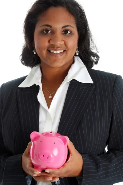 Woman With Bank — Stock Photo, Image