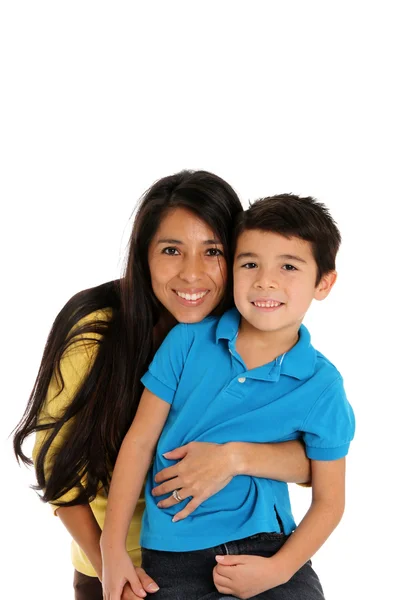 Frau und Sohn auf weißem Hintergrund — Stockfoto