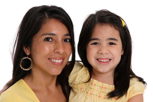 Woman and Daughter On White Background