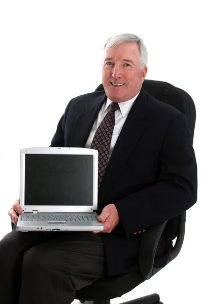 Homme âgé avec ordinateur — Photo