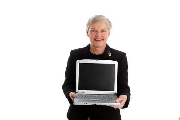 Idősebb nő, számítógép — Stock Fotó