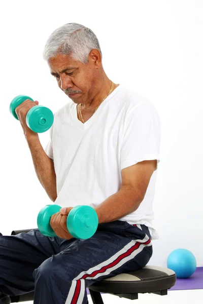 Senior Man Lifting Weights — Stock Photo, Image