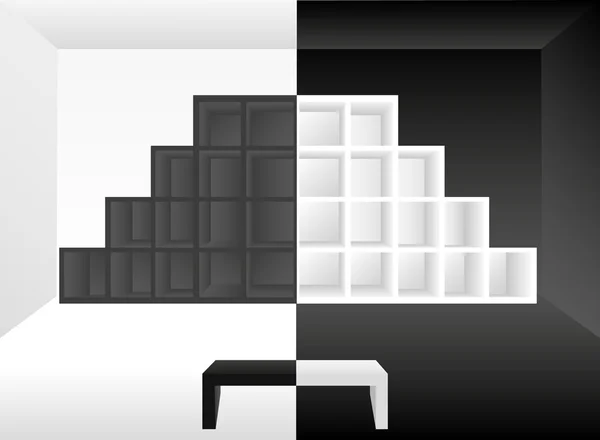 3D-zwart-wit boekenplank — Stockvector