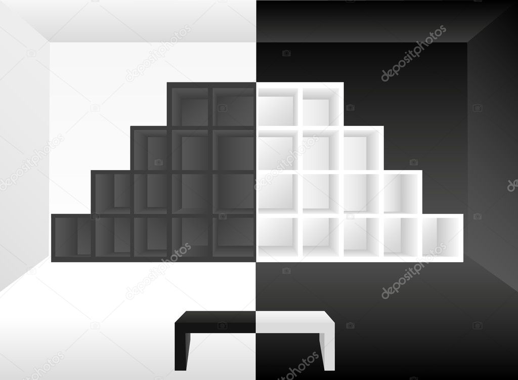 3d Black And White Bookshelf Stock Vector C Adigrf 9964542
