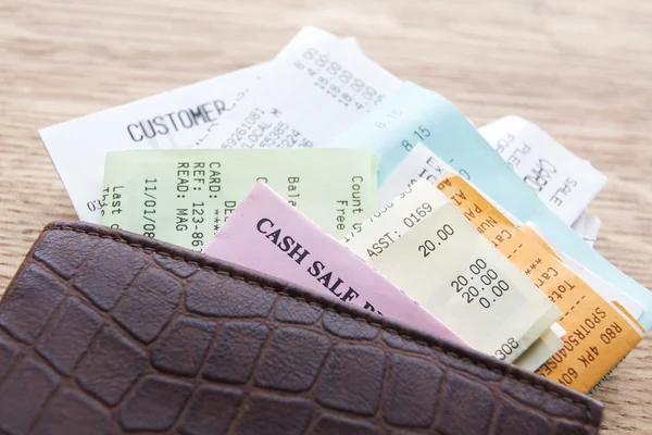 Leather Wallet Containing Receipts — Stock Photo, Image