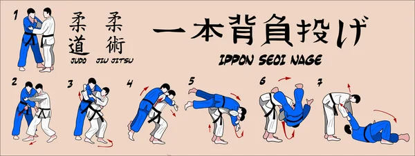 Proyección de Judo sobre su hombro con una mano — Vector de stock