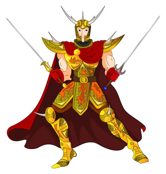 Золотий воїн з двома руками мечами — стоковий вектор