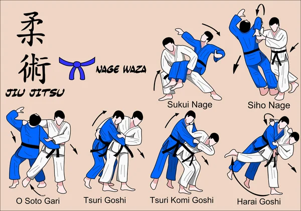 Judo and Jiu jitsu techniques — Stock Vector