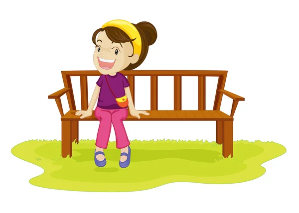 Fille assise sur un banc — Photo