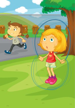 Girls playing in the park clipart