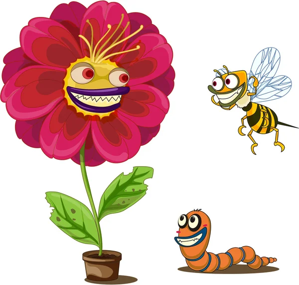 Flower pot and insects — Stock Vector