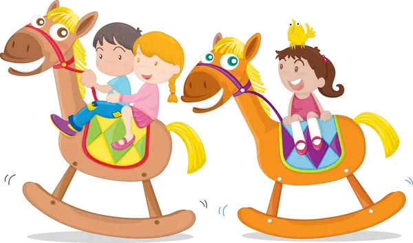 Crianças jogando brinquedo-cavalo —  Vetores de Stock