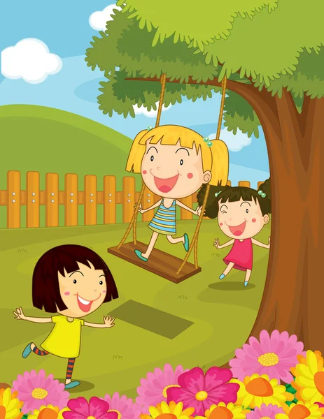 Cartoon illustration of kids in the park — Stock Vector