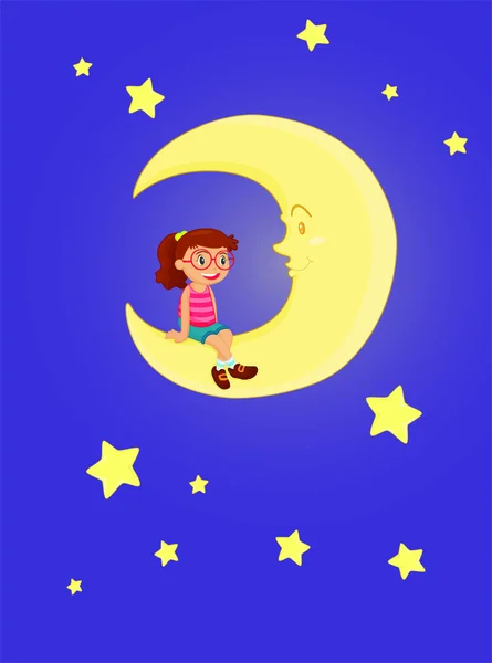 Fille assise sur la lune — Image vectorielle