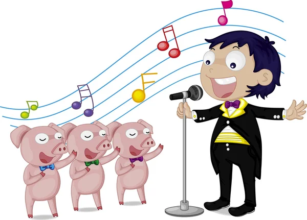 Boy and pigs — Stock Vector