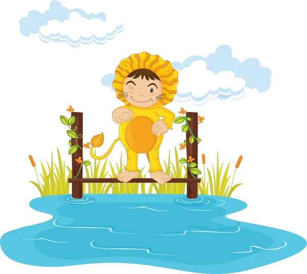Kid i lion dressup — Stock vektor