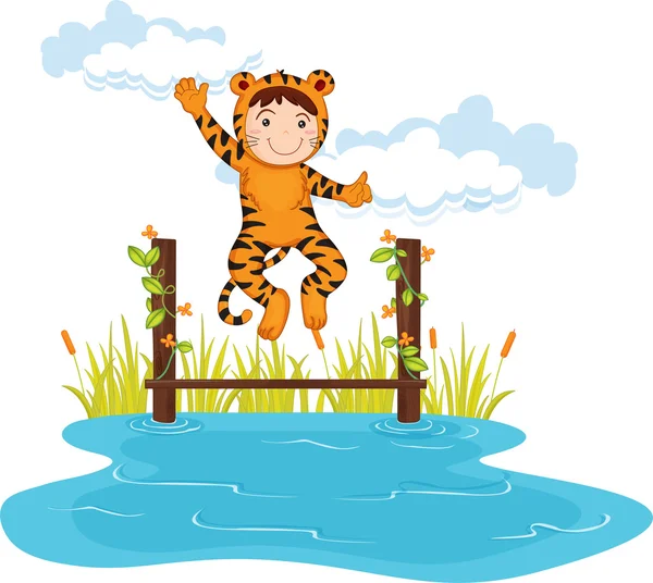 Kid i tiger dressup — Stock vektor